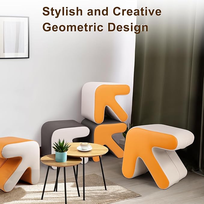 H&B Luxuries Ottoman, Foot Stool with Creative Shape, Napa Leather Ottomans, Removable Outer Foot Rest, No Assembly Required, Ottoman for Living Room, Bedroom, Entrance, White Yellow