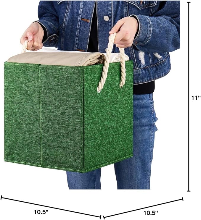 Green Foldable Polyester Fabric Storage Bins Cube Organizers,10.5x10.5x11inch,for Organizing The Clutter In The Home or Office,Set of 6,Q-ST-52-6