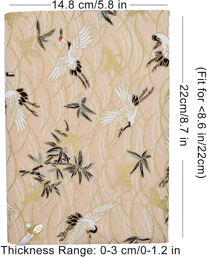 BLBMH Book Covers for Paperbacks Fit for 5.5x8.5 inch Book Bible Adjustable Book Sleeve Cover for Women Over 15 Soft Cloth Protector for Bible Novels - Crane Beige