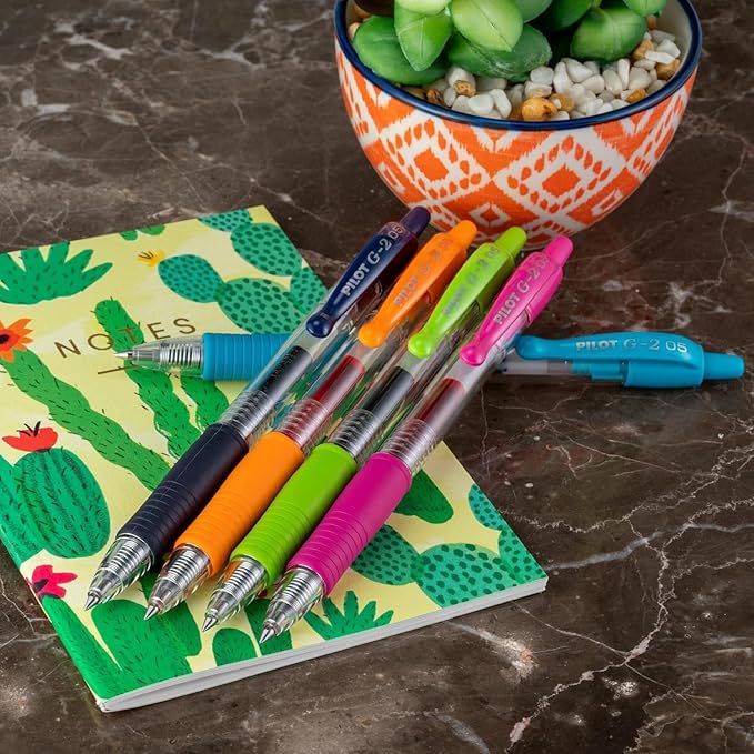 G2 Retractable Premium Gel Ink Roller Ball Pens Extra Fine Point (.5mm) Green Ink 3 pack; Refillable & Premium Comfort Grip Bundle with Plastic Reusable Pouch