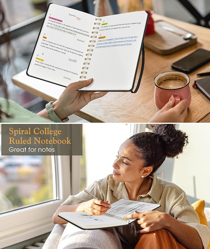 Dotted Spiral Journal Notebook, A5 Hardcover Spiral Journals for Women Men, 100 GSM Dot Grid Paper Notebooks, 150 Pages Spiral Bullet Dotted Notebook for Writing Note Taking 5.75" x 8.38" Black