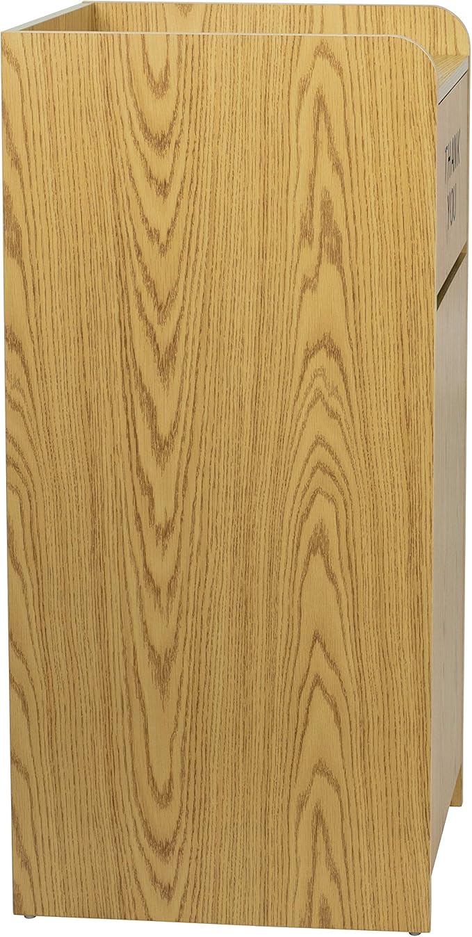 Flash Furniture Sony Laminate Wood Commercial-Grade Trash Receptacle with Tray Top, Wooden Restaurant Trash Can Cabinet and Garbage Receptacle, Oak