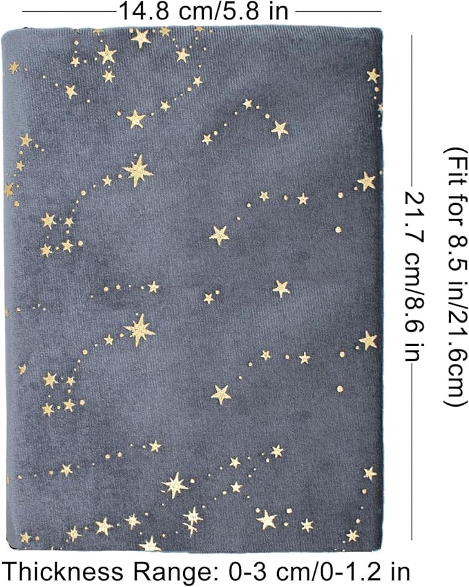 BLBMH Book Covers for Paperbacks Fit for 5.5x8.5 inch Adjustable Book Jacket for Women Book Lovers Gifts Soft Cloth Protector for Bible Novels Notebook Journal - Stars Grey 8.5in