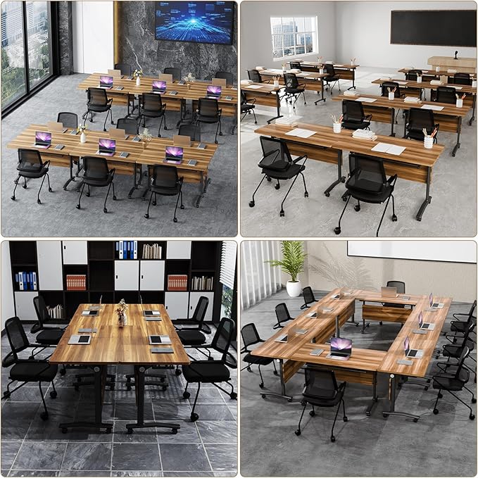 Conference Room Table with Flip-Top Design for Dynamic Meetings, Business Table Computer Desk with Heavy-Duty Frame,Foldable Seminar Meeting Tables for Home Office (4, C, 47.2IN)