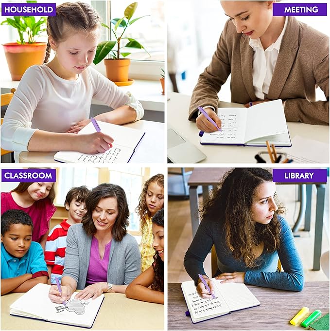 feela 24 Pack Journal Notebook Bulk for Work, Business Notebook Hardcover Lined Writing Journal with Pen Holder for Men Women Note Taking, with 24 Black Pens, 120 GSM, 5.1”x8.3”, A5, Purple