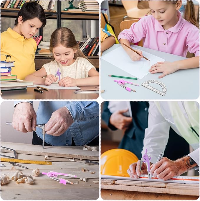 EBOOT Student Geometry Math Set, Drawing Compass and 6 Inch Clear Swing Arm Protractors 180 Degree Math Protractor (Lavender Purple)