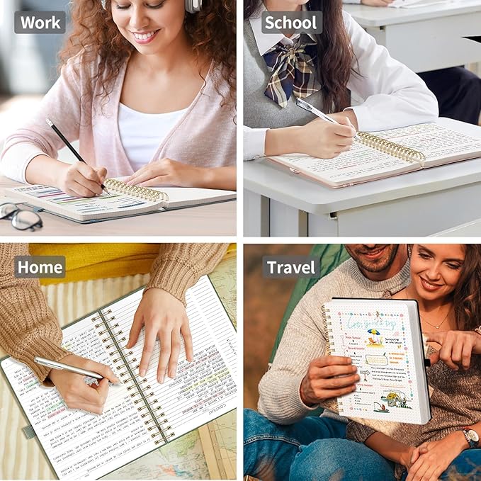 EMSHOI Spiral Notebook College Ruled, 300 Numbered Pages, B5 Large Hardcover Leather, 100 GSM Thick Lined Journal for Women Men Work Writing Journaling Note Taking, 7.48" x 10.15", Black