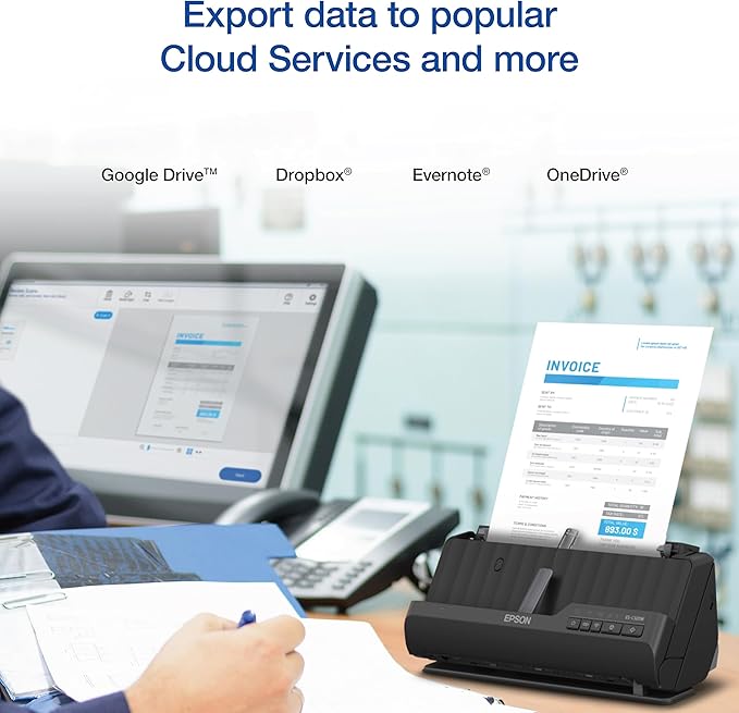 Epson - Workforce ES-C320W - Wireless Compact Desktop Document Scanner - 2-Sided Scanning and Auto Document Feeder - Paper and Card Scanner - Black