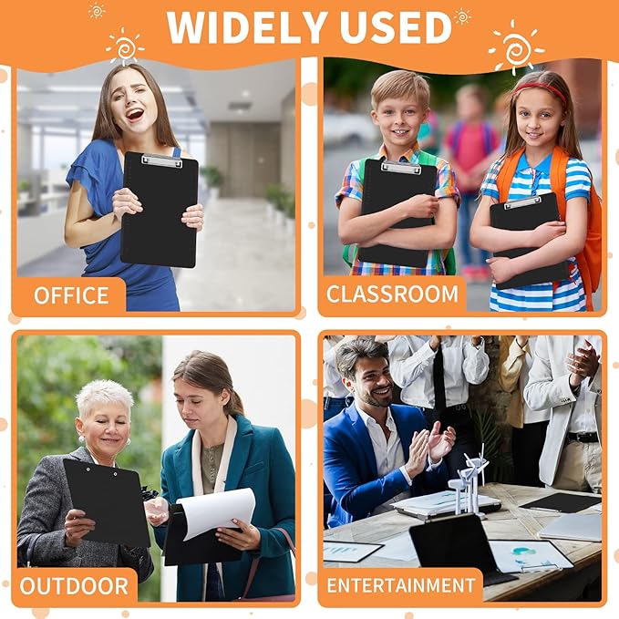 Black Clipboards, PANDRI 16 Pack Plastic Clipboards with Low Profile Clip 12.5 x 9 Standard Letter Size Clipboard for Classrooms Offices