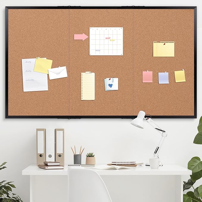 Board2by Extra Large Cork Bulletin Board 96" X 48", Foldable Notice Pin Board for Wall, Black Woodm Framed 8'x4' Corkboard, Wall Mounted Noticeboard with 32 Push Pins for School, Home & Office