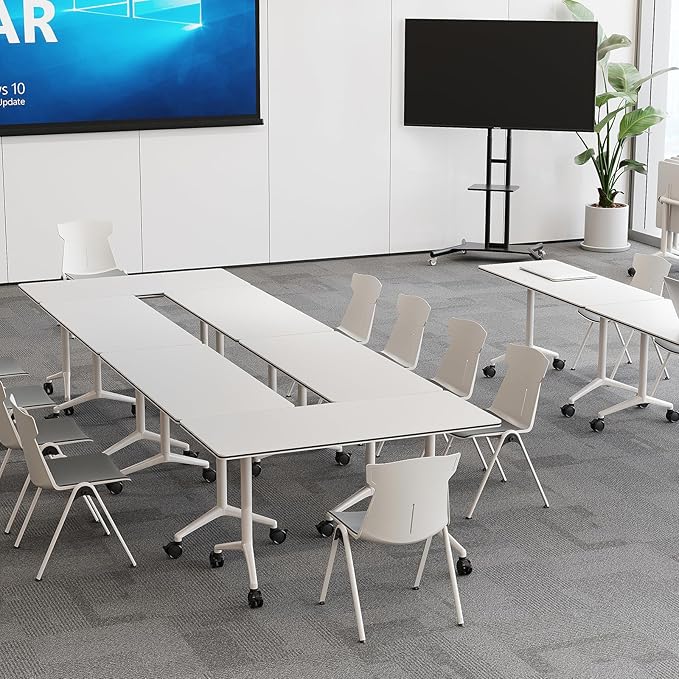 Folding Conference Room Tables 6 Pack, Foldable Modern Mobile Meeting Table Desk Training Table 6FT Large Rolling OfficeTable for Conference Training Classroom (6, 63" * 23.6" * 29.5")