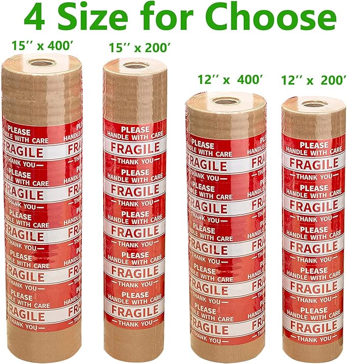 Honeycomb Packing Paper,12" W x 200' L Bubble Cushioning Wrap for Moving,Products & Gifts Wrapping Paper,Recyclable and Biodegradable Cushioning Packing Material with 20 Fragile Sticker Labels