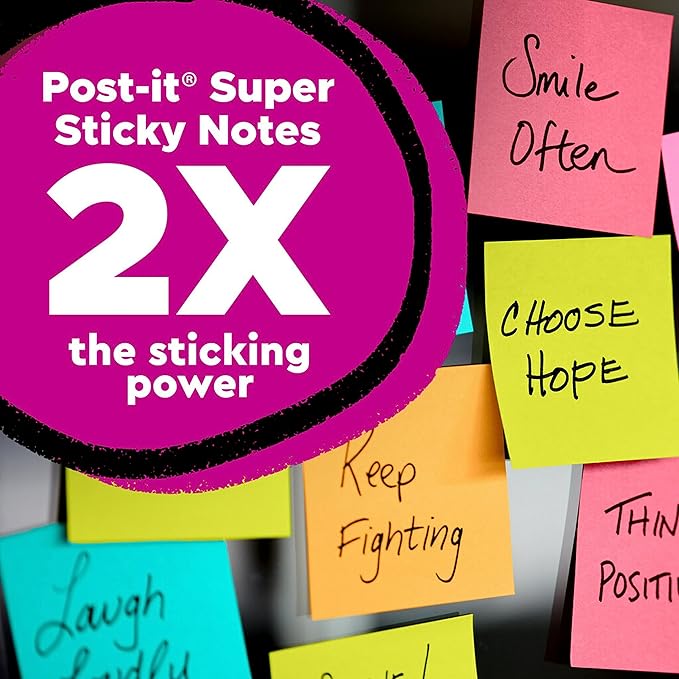 Post-it Super Sticky Notes, 2x2 in, 10 Pads, 2x the Sticking Power, Canary Yellow, Recyclable (622-10SSCY) (Pack of 2)