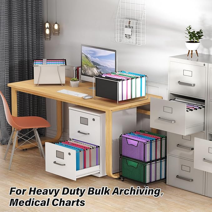 Extra Capacity Legal Size Plastic Hanging File Folders,12 Pack Reinforced Legal Hanging Folder with Heavy Duty 2 Inch Expansion,Filing Cabinet Folder,for Bulky Files, Medical Charts,Assorted Color