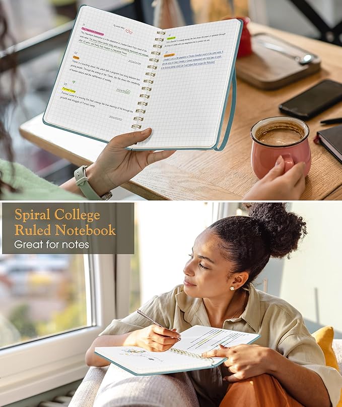 Graph Spiral Journal Notebook, A5 Hardcover Spiral Journals for Women Men, 100 GSM Graph Paper Notebooks, 150 Pages Spiral Bound Grid Notebook for Writing Note Taking Work 5.75" x 8.38", Misty Blue