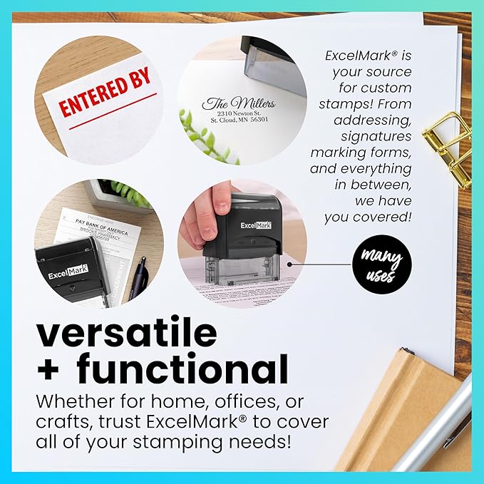 ExcelMark Custom Stamp – Clear & Crisp Impressions – Personalized Self-Inking Rubber Stamp – Use for Address Stamp and More (Extra Large)