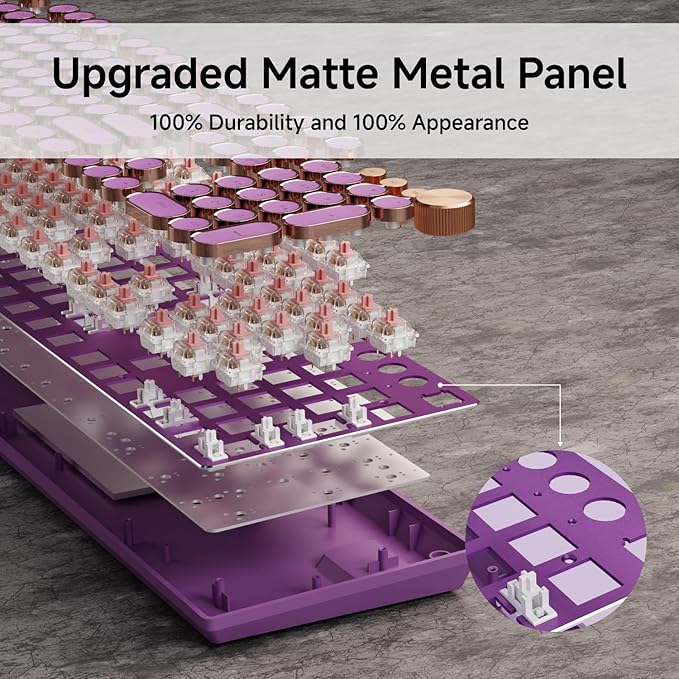 EWEADN Typewriter Style Mechanical Gaming Keyboard, Wired Mechanical Keyboards,104 Keys Backlit LED Keyboards, Media Control Knob, Wired Computer Keyboard Pink Switch for Windows/Mac/PC-Purple