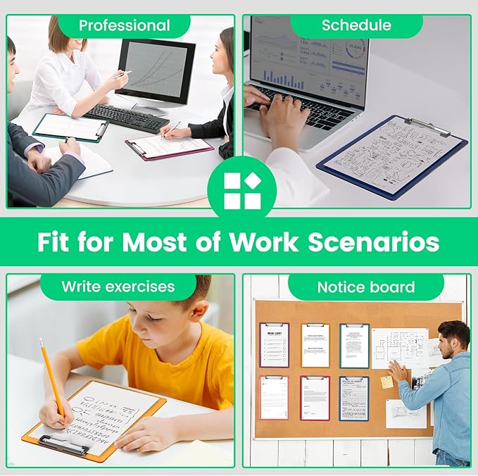 Bulk Clipboards Set of 6, 8.5x11 Plastic Colored Clear Clip Board with Ruler, Suitable for Classroom, Students, Kid, Size 9" x 12.5" with Low Profile Clip, Office & School Supply