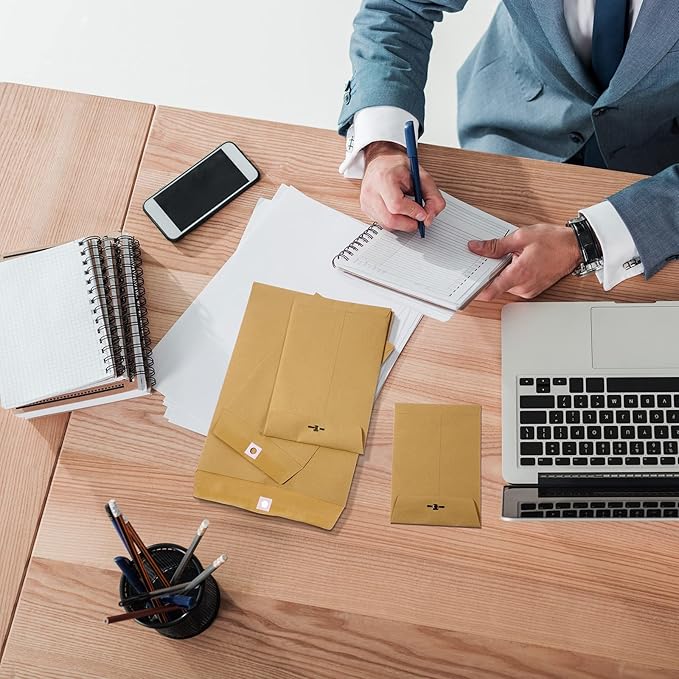 Frienda 4 Sizes Clasp Envelopes Kraft Paper Catalog Clasp Envelope with Closure for Filing, Storing or Mailing Documents, 50 Pieces(5 x 7 In, 6 x 9 In, 9 x 12 In, 10 x 13 In,Brown)