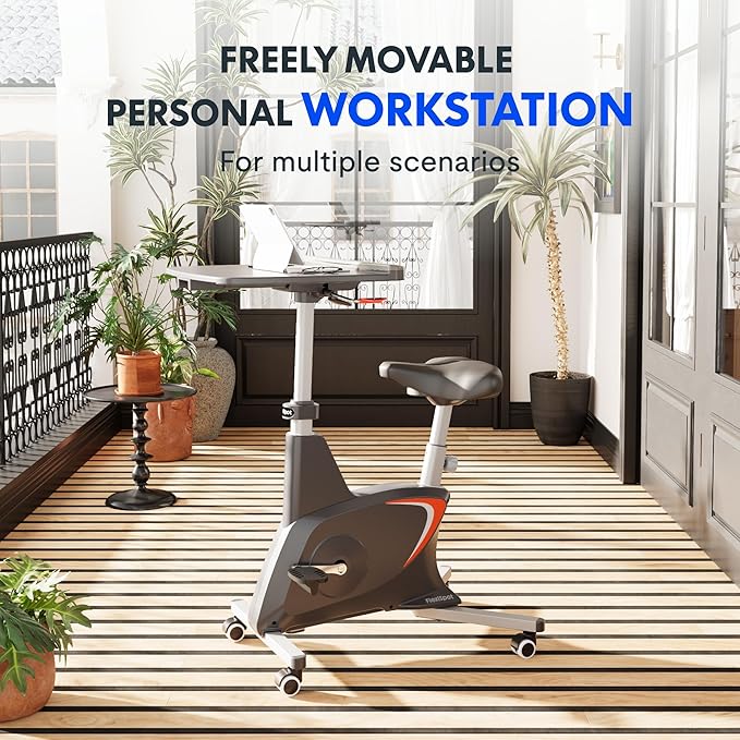 FLEXISPOT Small Standing Desk Adjustable Height Movable Rolling Desks for Teachers Laptop Desks Workstation with Integrated Pedal Exerciser Wide Seat, Desk for Home Office Corner Small Space, Black