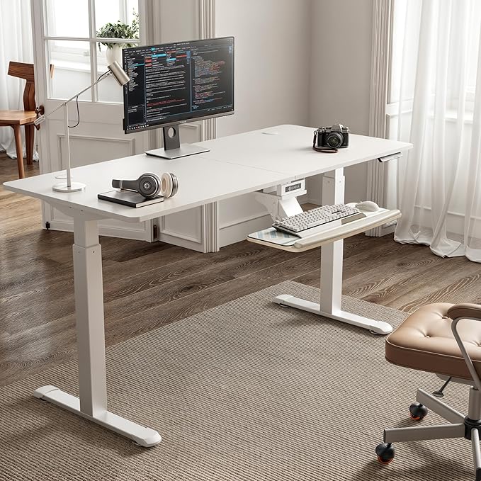 EUREKA ERGONOMIC Keyboard Tray Height Adjustable, Swivel Tilt Computer Keyboard Drawer Under Desk, 25x9.13'' Sliding Keyboard & Mouse Platform with Mouse Pad for Typing, Maple