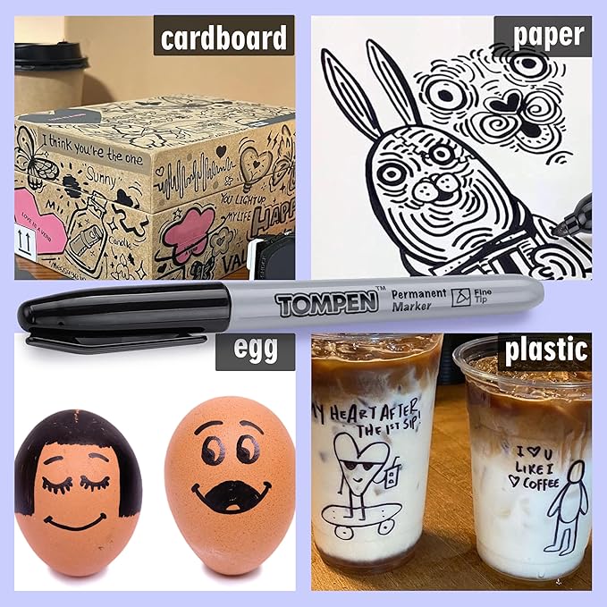 Black Permanent Markers,Fine Tip,48 Count Bulk,Waterproof Permanent Marker Pens with Quick Drying on Wood,Plastic,Paper,Metal,Mirror for Office School Classroom Home