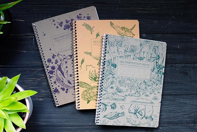 Decomposition 3-Pack Coastal Harmony College Ruled Spiral Notebook - 9.75 x 7.5 Journal, 160 Lined Pages - 100% Recycled Paper - Notebooks for School Supplies, Home & Office - Made in USA