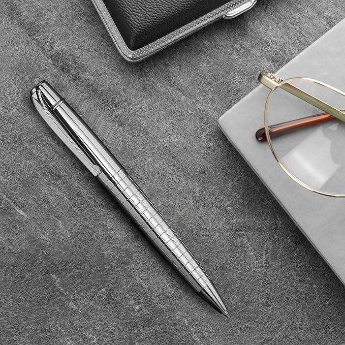Cambond Ballpoint Pens Bulk - 1.0 mm Medium Point Metal Pens for Journaling Gift Business Men Police Flight Attendants, 3 Nice Pens with 6 Refills (Sliver)