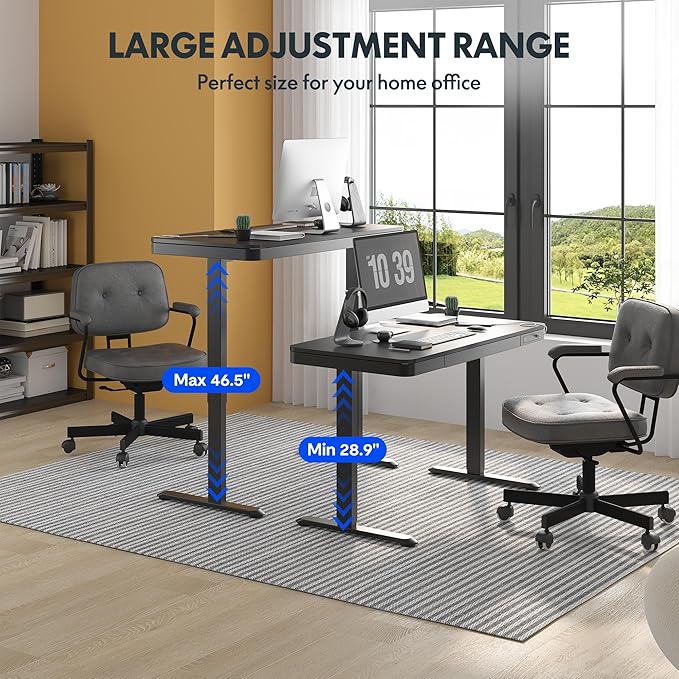 FLEXISPOT Comhar Electric Standing Desk with Drawer Desktop & Adjustable Frame Quick Install w/USB Charge Ports (Black, Wood)