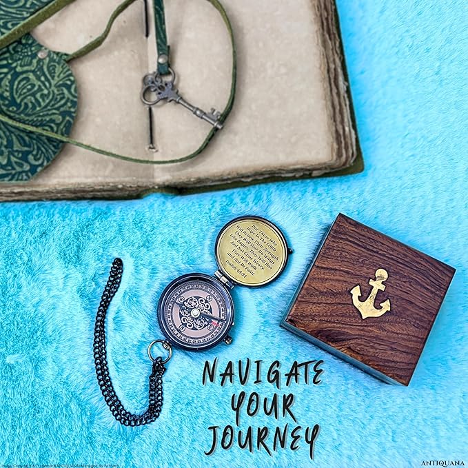 Brass Directional Engraved Compass, Baptism Gifts for Boys Girls, First Communion, Christian Gifts for Men, First Confirmation Gifts for Boys, Inspirational