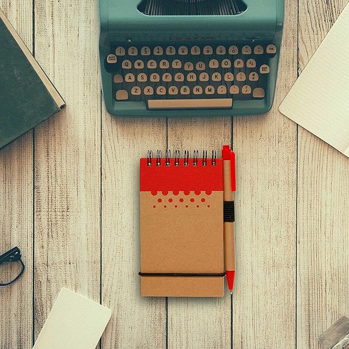 DISCOUNT PROMOS 10 Recyclable Spiral Small Notebooks Pack - 60 Lined Pages - Red