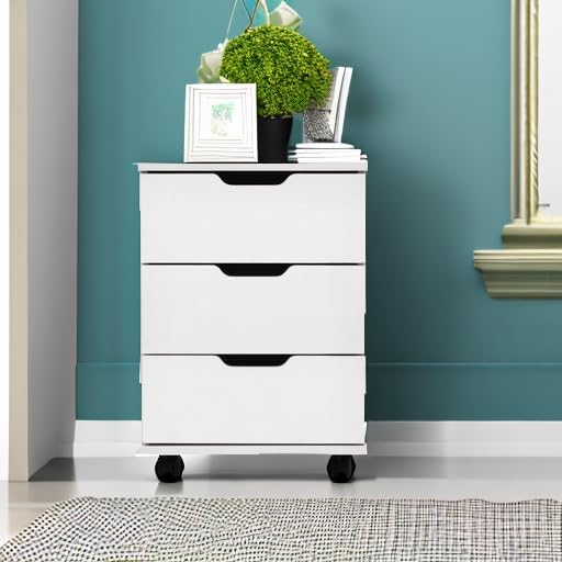 Farini 3-Drawer Vertical Filing Cabinet Rolling Wood Mobile File Cabinets Under Desk for Home Office with Casters (White, Fully Assembled)