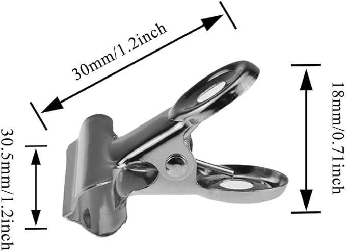 HAHIYO 1.25inch Silver Bulldog Clips Metal File Hinge Binder Clips Clamps Save Space Strong Spring Jaws Rock Solid Grip Book Lay Flat Deburred Edge for Hang Photos Wall Grid Dog Food 20PCS