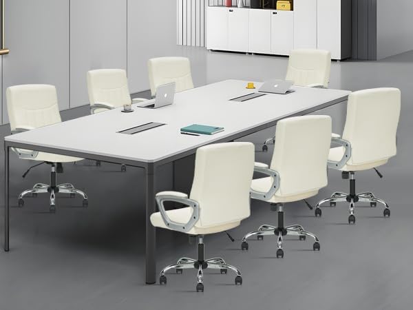 CLATINA Office Computer Desk Chair Executive Mid Back Ergonomic Managerial Chair with Lumbar Support Comfortable Adjustable PU Leather Home Office Chair Swivel, White 8PK