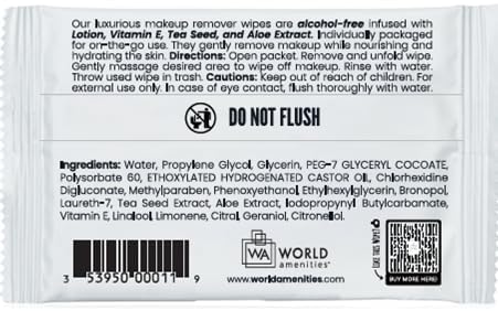 Bulk Makeup Remover Wipes | 500 Count| Individually Wrapped, Gentle Cleansing, Alcohol Free - All Skin Types - Vitamin E - 100% Recyclable, Hotel Travel Size Toiletries