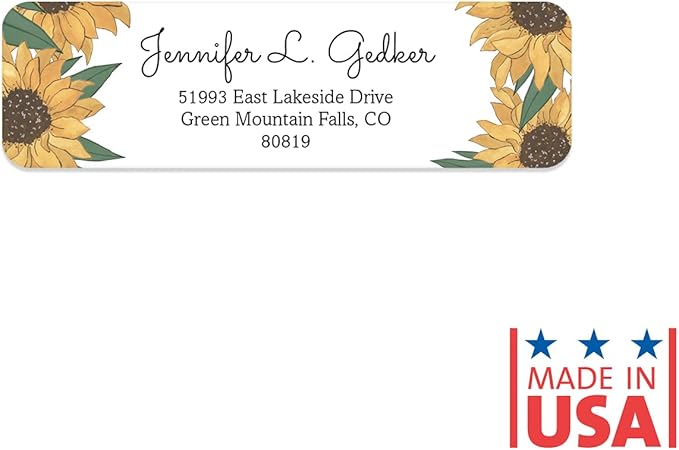 Illustrated Sunflower Rolled Address Labels/Roll of 500 Floral Garden Personalized Address Labels/Designer Return Address Stickers in Elegant Plastic Dispenser