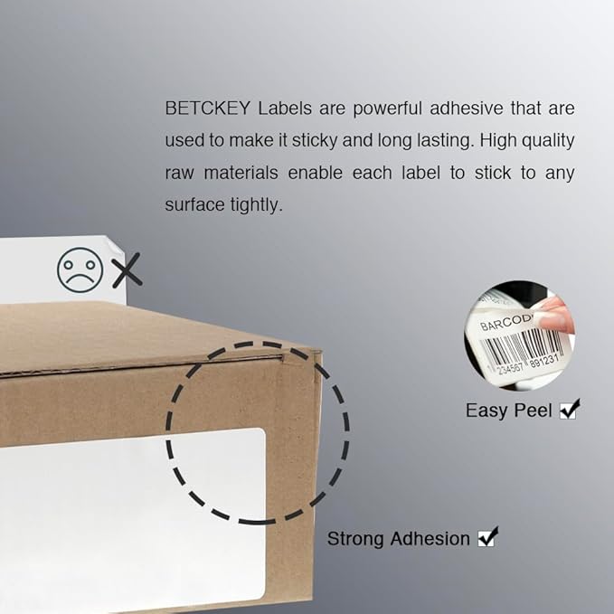 BETCKEY - 4" x 6" (102 mm x 152 mm) Shipping Labels Compatible with Zebra & Rollo Label Printer(not for dymo 4XL), Premium Adhesive & Perforated [16 Rolls, 4000 Labels]