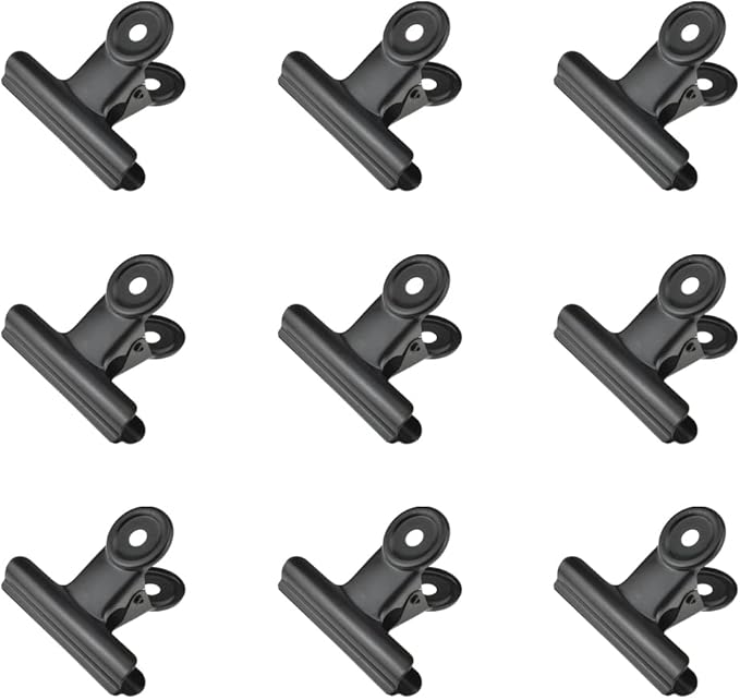 HAHIYO 2.5inch Black Bulldog Clips Metal File Hinge Binder Clips Clamps Save Space Strong Spring Jaws Rock Solid Grip Book Lay Flat Deburred Edge for Hang Photos Wall Grid Dog Food 9PCS