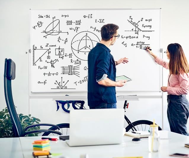 FORTUNO Large Magnetic Mobile Whiteboard 96"x48", Rolling Double Sided Stand Whiteboard on Wheels, Reversible Adjustable Height/Angle Dry Erase Board 8' x 4' Easel White Board for Office Classroom