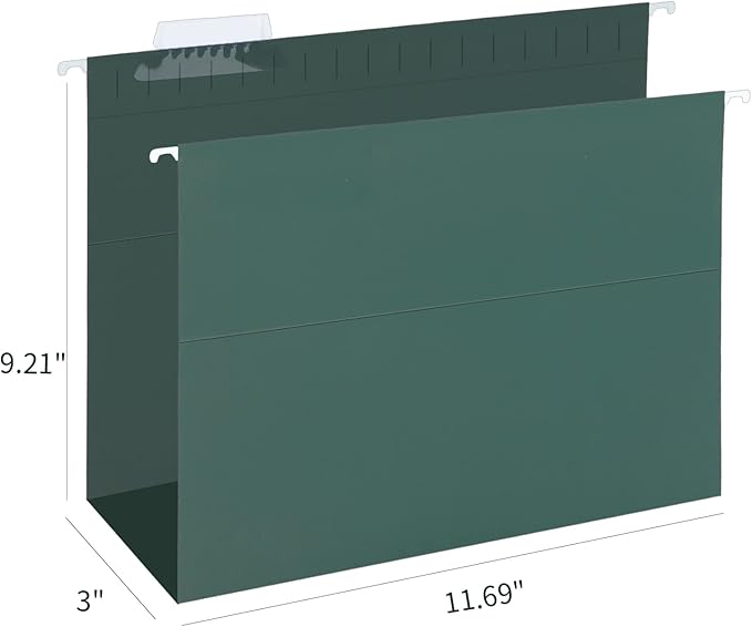 HERKKA Extra Capacity Hanging File Folders, 30 Pack Reinforced Hang Folders with Heavy Duty 3 Inch Expansion, Designed for Bulky Files, Medical Charts, Letter Size, Green