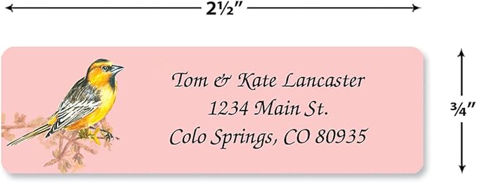 Birds Rolled Personalized Return Address Mailing Labels with Dispenser, Set of 500,5 Designs, Small ¾ x 2½ Inch Size, Custom Self-Adhesive Sticker Roll, by Colorful Images