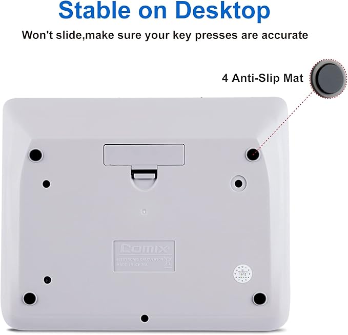 Comix Desktop Calculator Solar Battery Dual Power with 12-Digit Large LCD Display and Large Computer Keys Standard Function Calculator for Home Office School, White