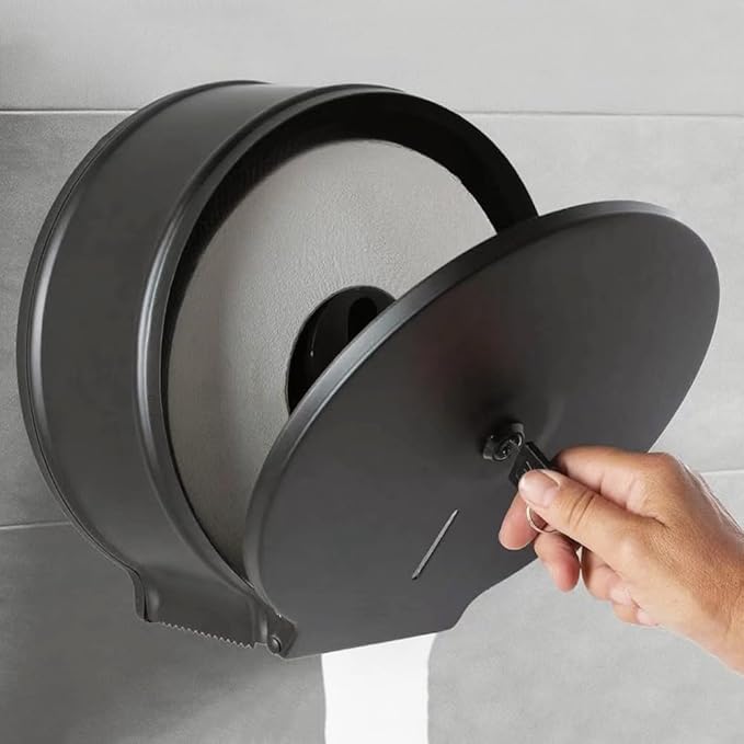 Black Stainless Steel Paper Towel Dispenser Wall Mount, TOBEFORT Commercial Jumbo Toilet Paper Dispenser, 9 Inch Roll with 2.5 Core, Toilet Paper Holder Bath Tissue Dispenser with Lock Key