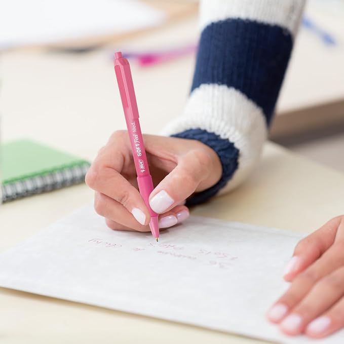 BIC Soft Feel Retractable Ballpoint Pen with 1.0 mm Medium Point and Comfortable Grip, 18-Count in Assorted Ink Colors