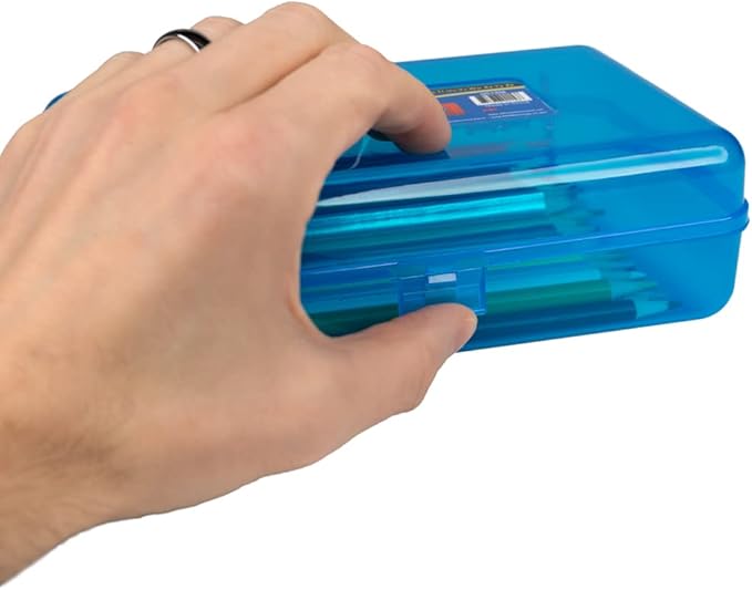 Craft County | Transparent Pencil Box | Colored Utility Box Storage Office Supplies Organizer | Pink