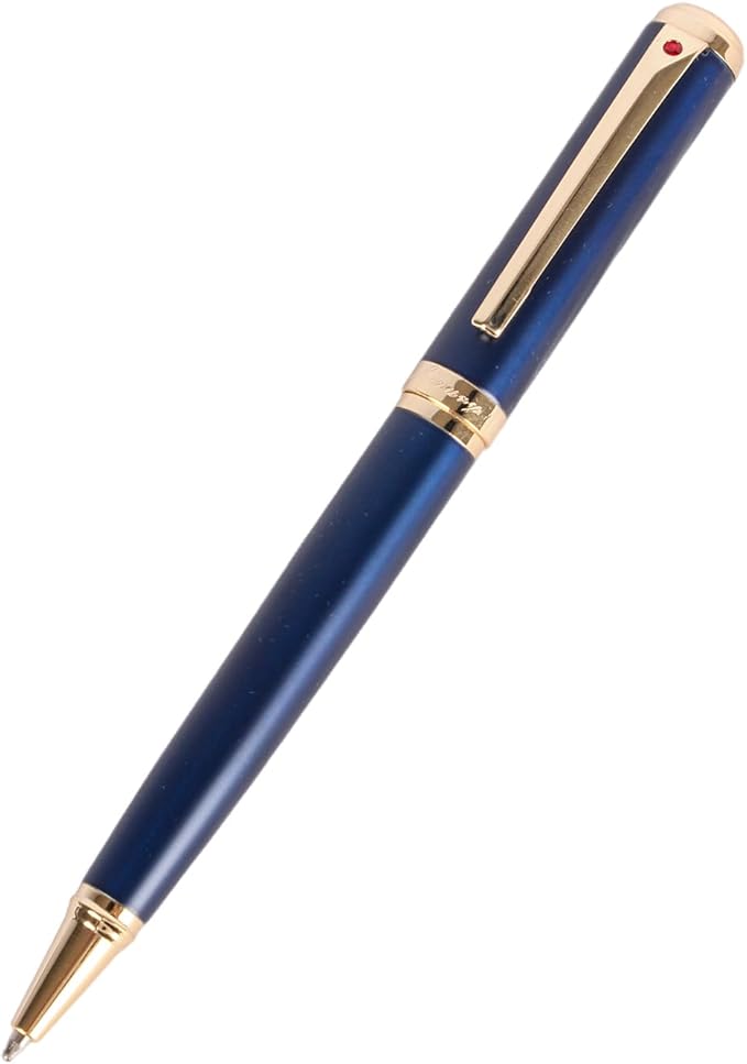 Blue Ballpoint Pen with Real 24K Gold Finish, Luxury Pen with 2 Black and 1 Blue Refill, Nice Pen for Men Women Birthday Graduation Christmas Gifts