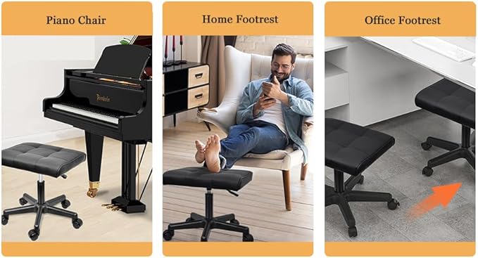 Footrest Under Desk Leg Rest Ottoman Adjustable Height Foot Stool with Wheels Leather Footrest