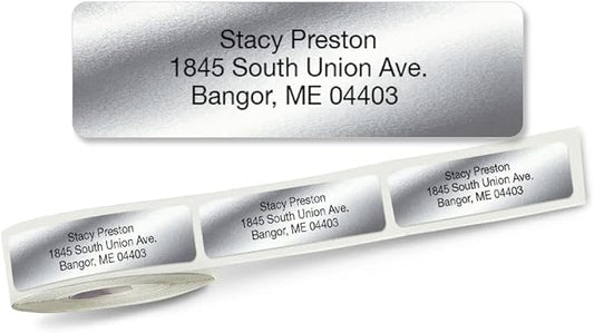 Colorful Images Silver Metallic Foil Rolled Return Address Mailing Labels with Dispenser, Customize with Name & Shipping Address, 250 Self Adhesive, Easy Peel Sticker Label Roll, 3/4" x 2 1/2"