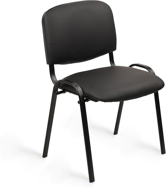 CLATINA Stacking Waiting Room Chairs, PU Leather Armless Office Guest Chair with Metal Frames, Stackable Conference Room Chairs No Wheels for Reception Lobby Side Meeting Training School, Black