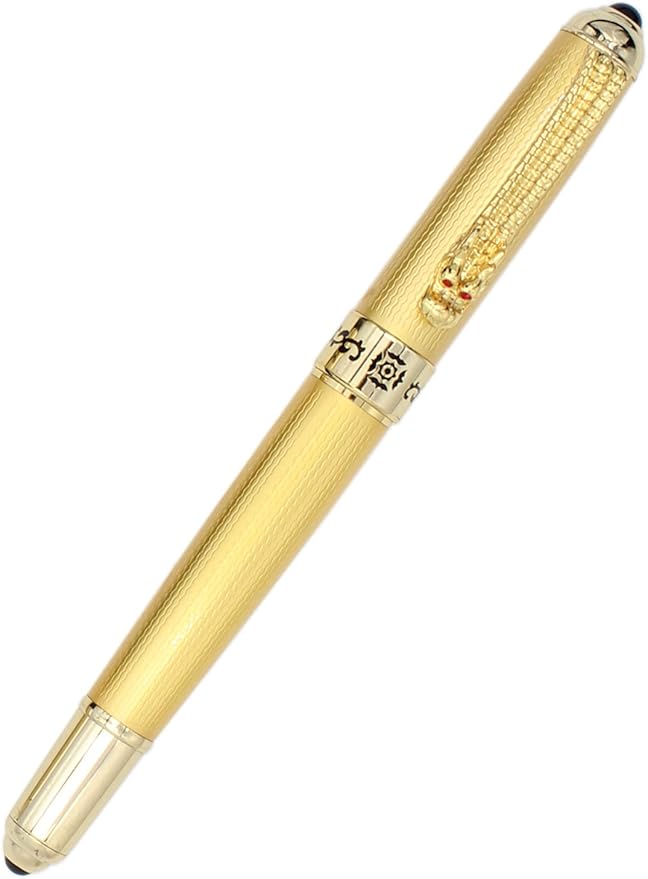Gullor Fountain Pen with Ink Converter, Golden Dragon Clip, Executive Pen for Smooth Writing, Fine Nib, Gold